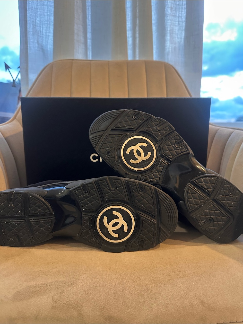 CHANEL Women’s Black CC Logo Suede & Nylon Sneakers - Picture 3 of 4
